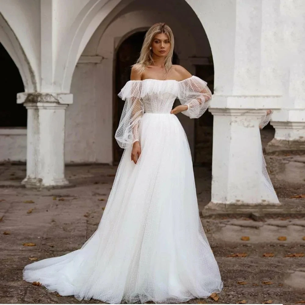 

Illusion Simple Wedding Dresses 2024 For Women Tulle A-Line Bridal Gowns Off The Shoulder Vintage Robes Vestidos De Novia 2023