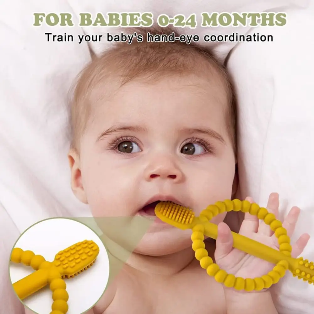 Food Grade Silicone Baby Teether BPA-Free Teething Relief Teething Toys Easy-Hold Handle Textured Infant Toothbrush Daycare