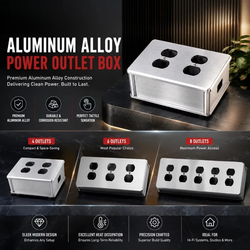 Aluminum Alloy Empty Socket Box | 4/6/8 Outlets Hifi Audio Power Distributor Plate