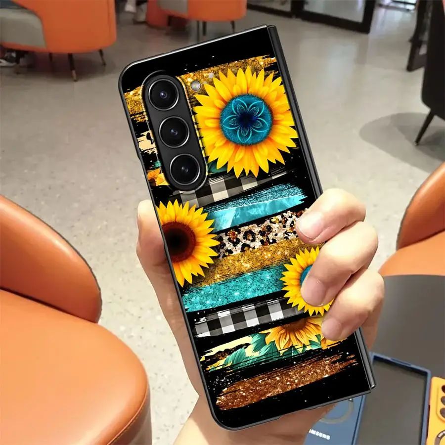 ม้าลายลายดอกทานตะวันกลับกรณีปกโทรศัพท์สําหรับS Amsung G Alaxy Z Fold3 Zพับ5 Zพับ7 6 5 4 3 Zพับ6 Zพับ4 Zพับ7