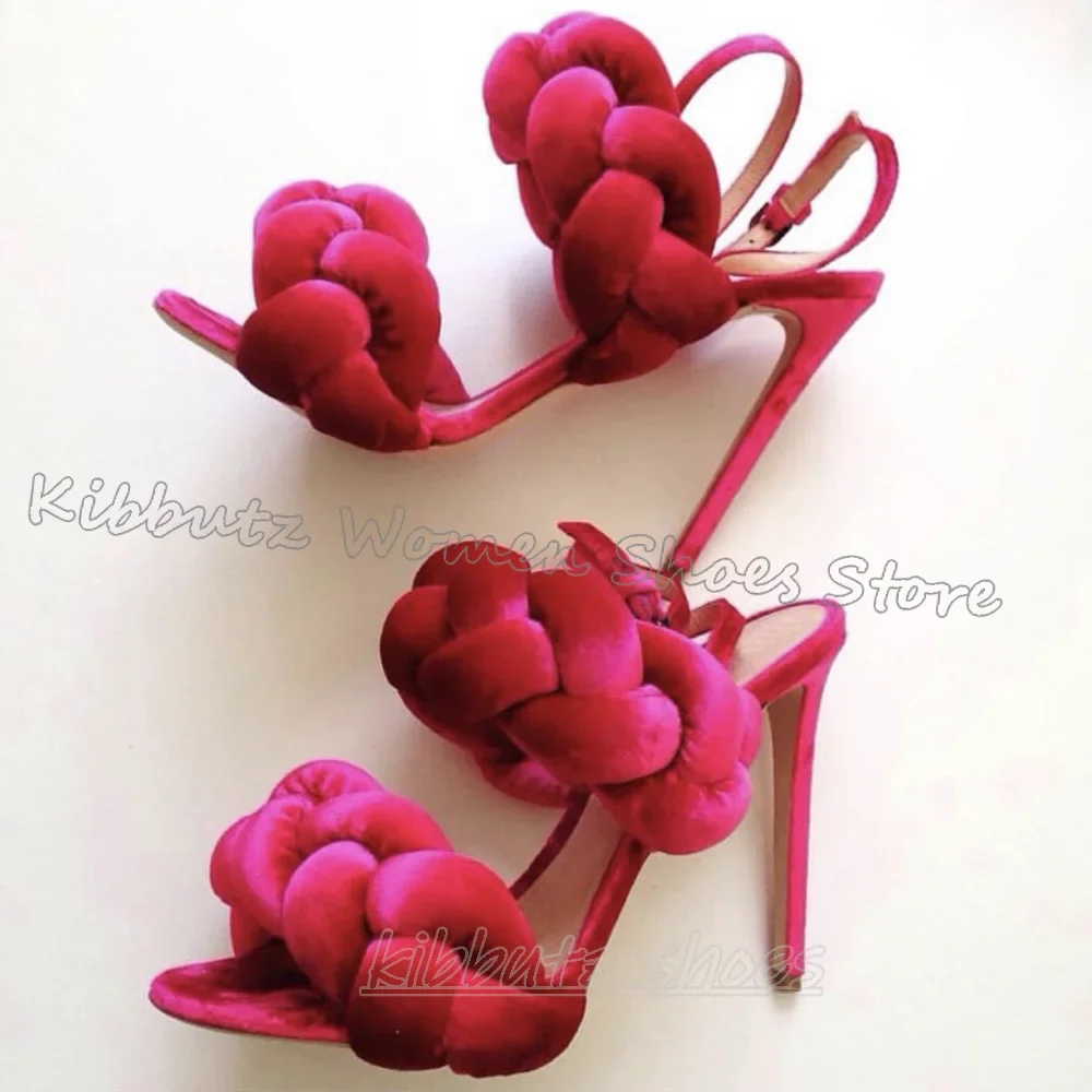 

Knots Ankle Strap Sandals Fashion Elegant Novelty Concise Women Shoes Newest Solid Color Round Toe Thin High Heels Party Wedding