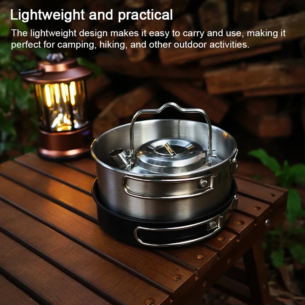 Imagem -03 - Portátil Outdoor Camping Cookware Grupo Panelas de Piquenique Panela de Aço Inoxidável Chaleira Pan Viajando Self-drive Cozinhar Acessórios