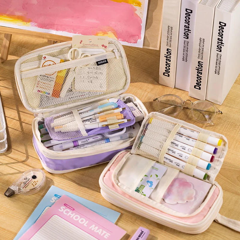 Angoo Candy Color Pencil Case Pen Bag Expandable Pocket Storage Pouch Organizer for Stationery School F7292
