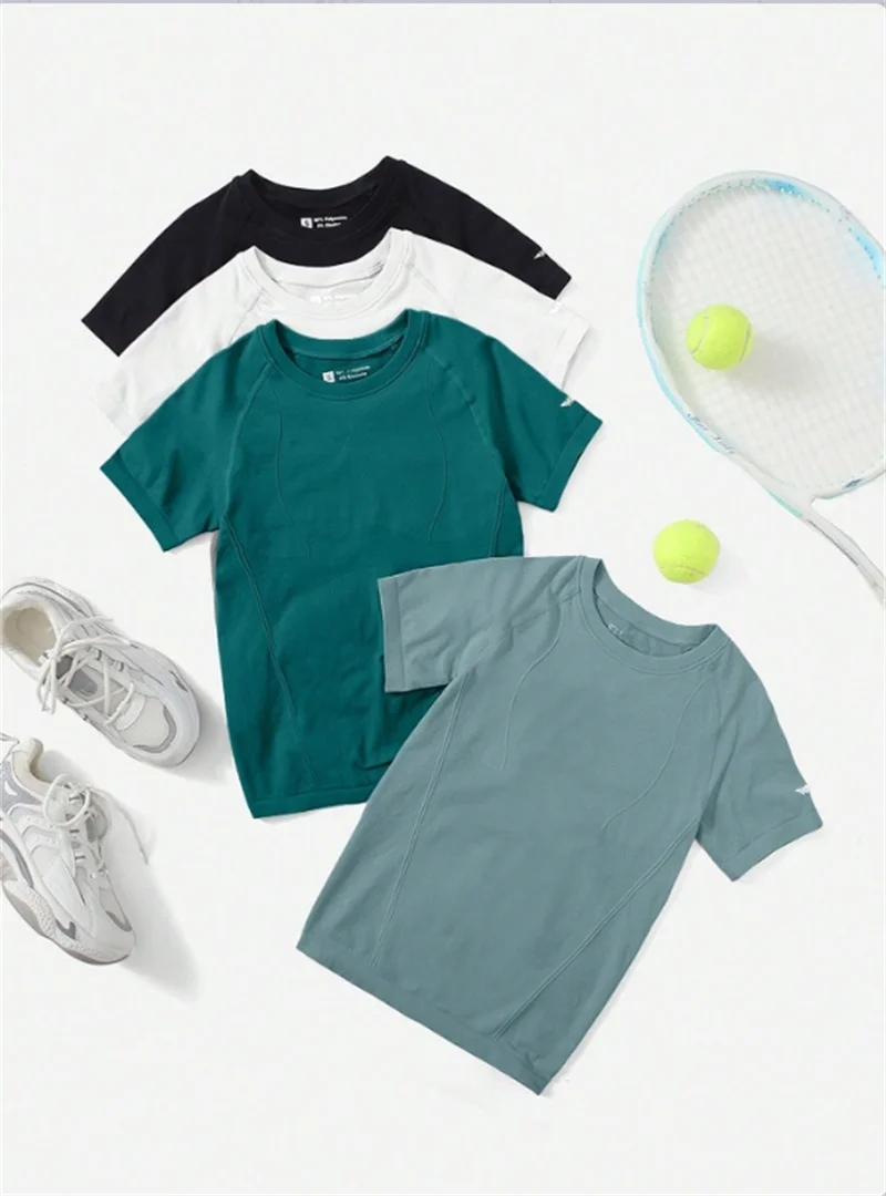 

Women's Tight Elastic Knit Fitness T-Shirt Quick Dry Breathable Slim Yoga Top Short Sleeve Workout Shirt