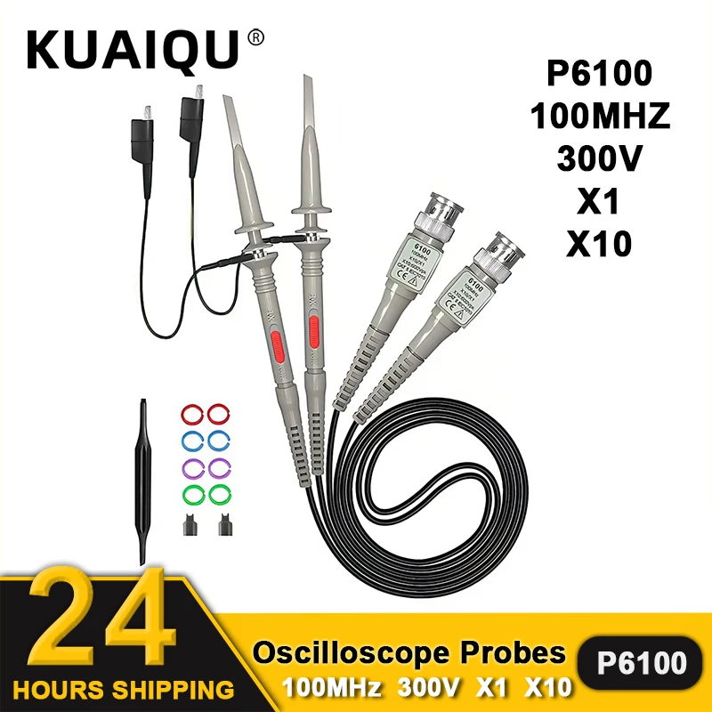 1/2 Pcs P6100 Oscilloscope Probe Set 100MHz 300V 1X 10X High Precision Alligator Clip Test Low Passive Limpedance Attenuation