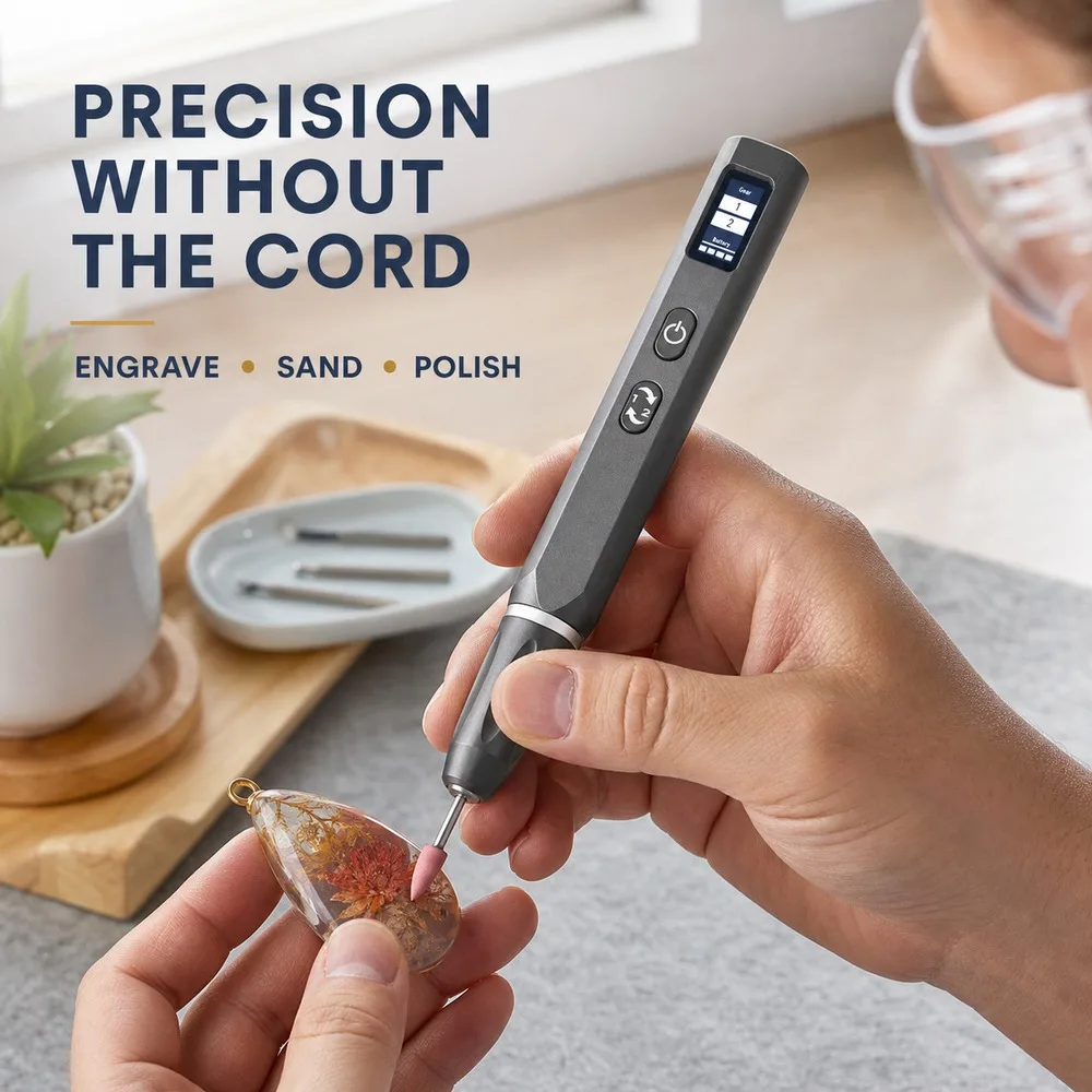 Mini Electric Grinding Pen with Digital Display, 42PCS Bits, 2-Speed Cordless Polishing Tool for Jade Wood Resin Metal