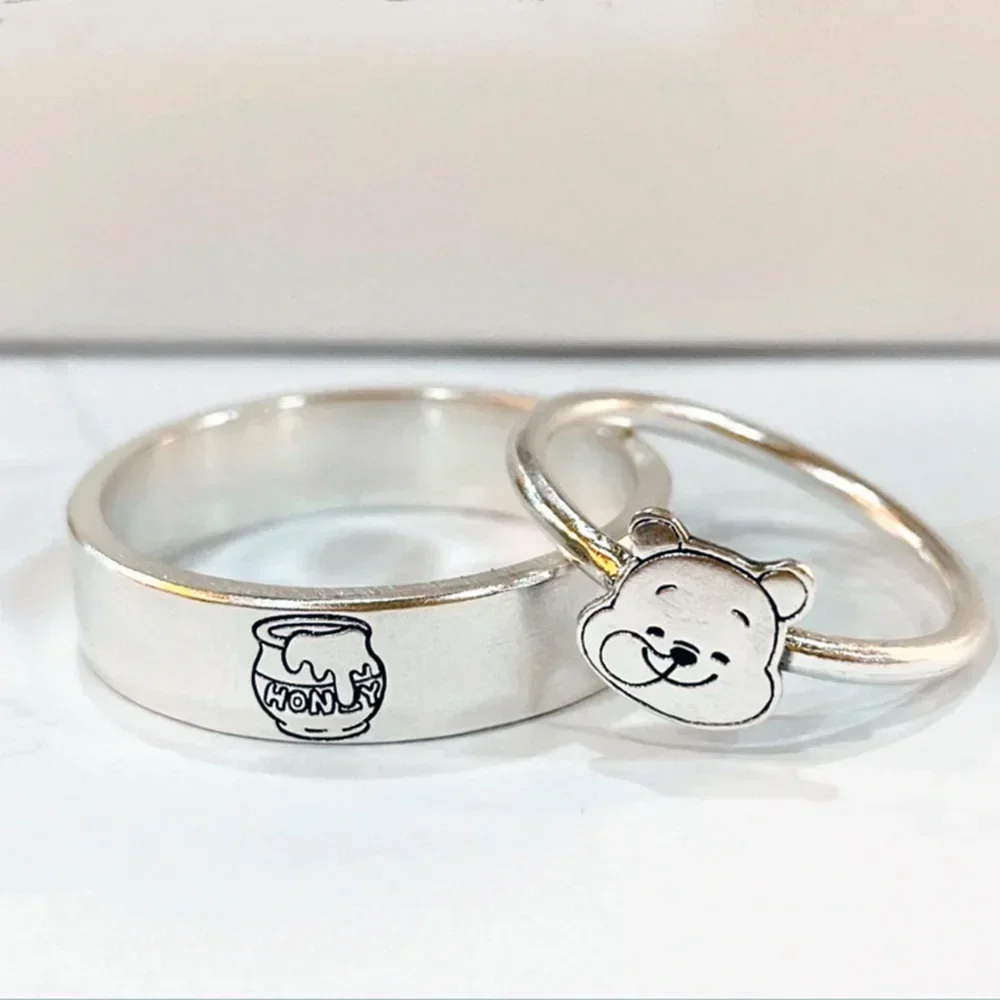 

Disney Kawaii Rings Winnie The Pooh Anime Jewelry Accessories Trend Pair Rings Adjustable Jewelry for Woman Couple Birthday Gift