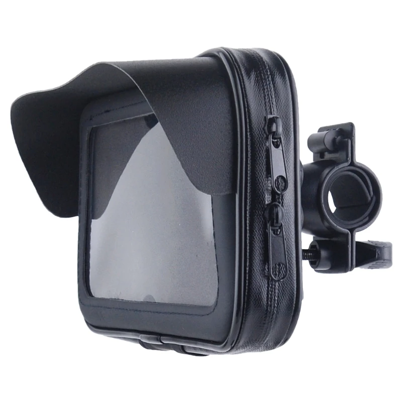 Motorcycle Handlebar Mount Phone Holder Waterproof Motorbike Phone Pouch with Sunvisor Rain Cover 360 Degree Rotating