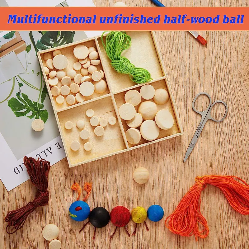 2-100Pcs Half Wooden Beads Unfinished Split Natural Wood Beads Half Wood Balls for DIY Craft Home Paint Decor 12-40MM