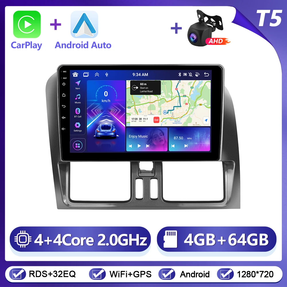 Podofo Draadloze Carplay Android Auto Radio voor VOLVO XC60 2008-2013 Auto Intelligent Systeem 6 + 128G WIFI GPS Navigatie Autostereo