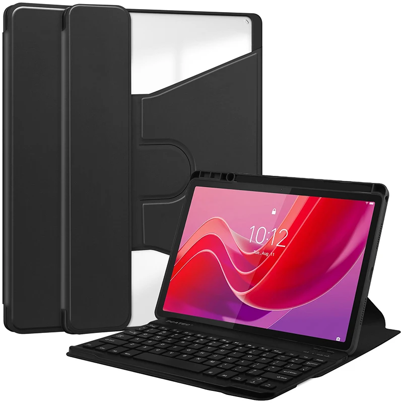 

Для Lenovo Tab M11 11-дюймовый Xiaoxin Pad 2024 K10 TB331FC 330FU из искусственной кожи, силиконовая задняя часть из ТПУ с вращающейся клавиатурой и автоматическим сном