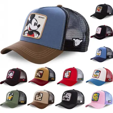 Cartoon Disney Topolino Pippo Protezione solare Berretto da baseball Kawaii Paperino Visiera esterna Cappello sportivo Cappello da camionista regolabile in rete