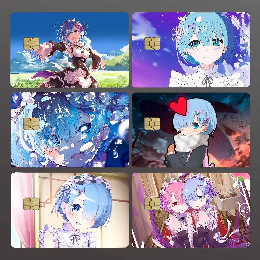 Anime R-ReS Z-ZeroS Rem Credit Skin Cover Card Stickers 4PCS Film Bus Pass Front Decoration Bank Debit Waterproof