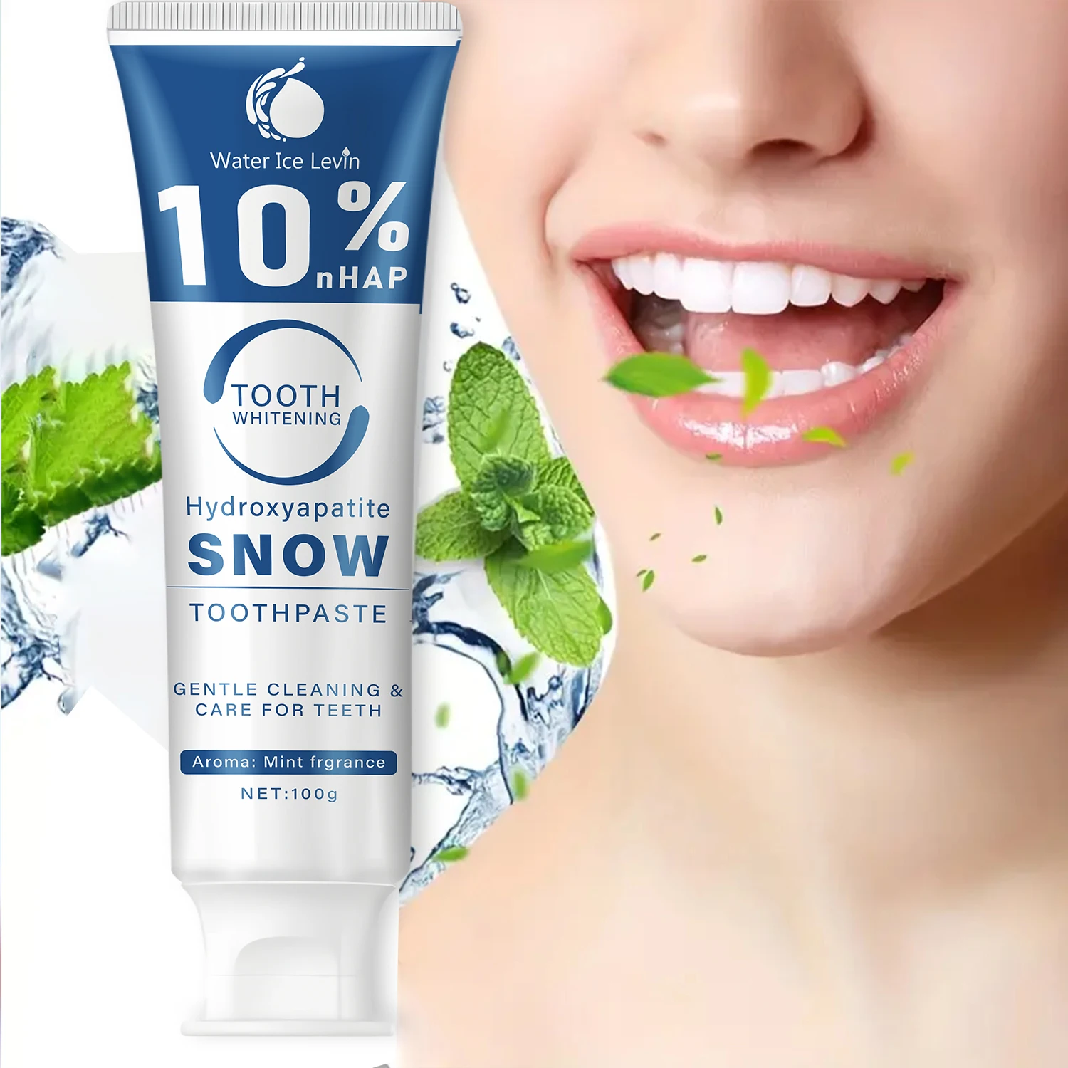 

Зубная паста Water Ice Levin 10% Nhap Snow Whitening: бережно очищает, успокаивает чувствительность. Отбеливает. Защищает. Мятная свежесть. 100 г.