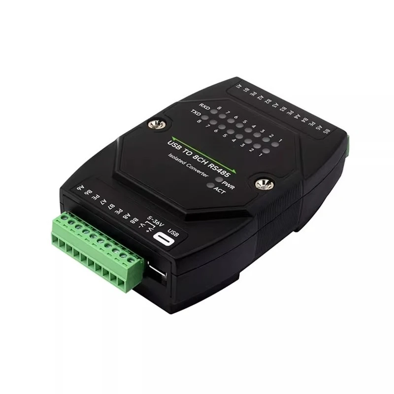 Industrial-grade isolated usb to 8-channel rs485 interface converter, multi-system compatible, supports stacking