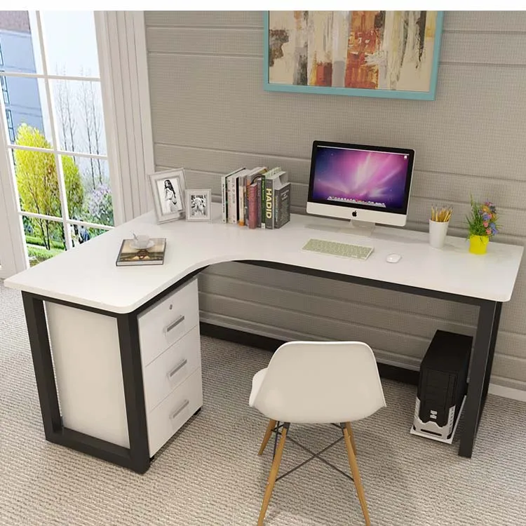 

Vintage Home L Shape Black and White Office Desk Modern with Steel Office Desk Furniture for SOHO