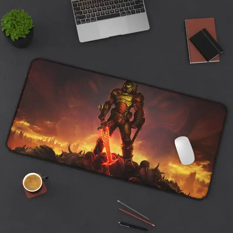 لوحة ماوس الألعاب DOOM: حصيرة مكتب LED RGB، هدية للاعبين #2