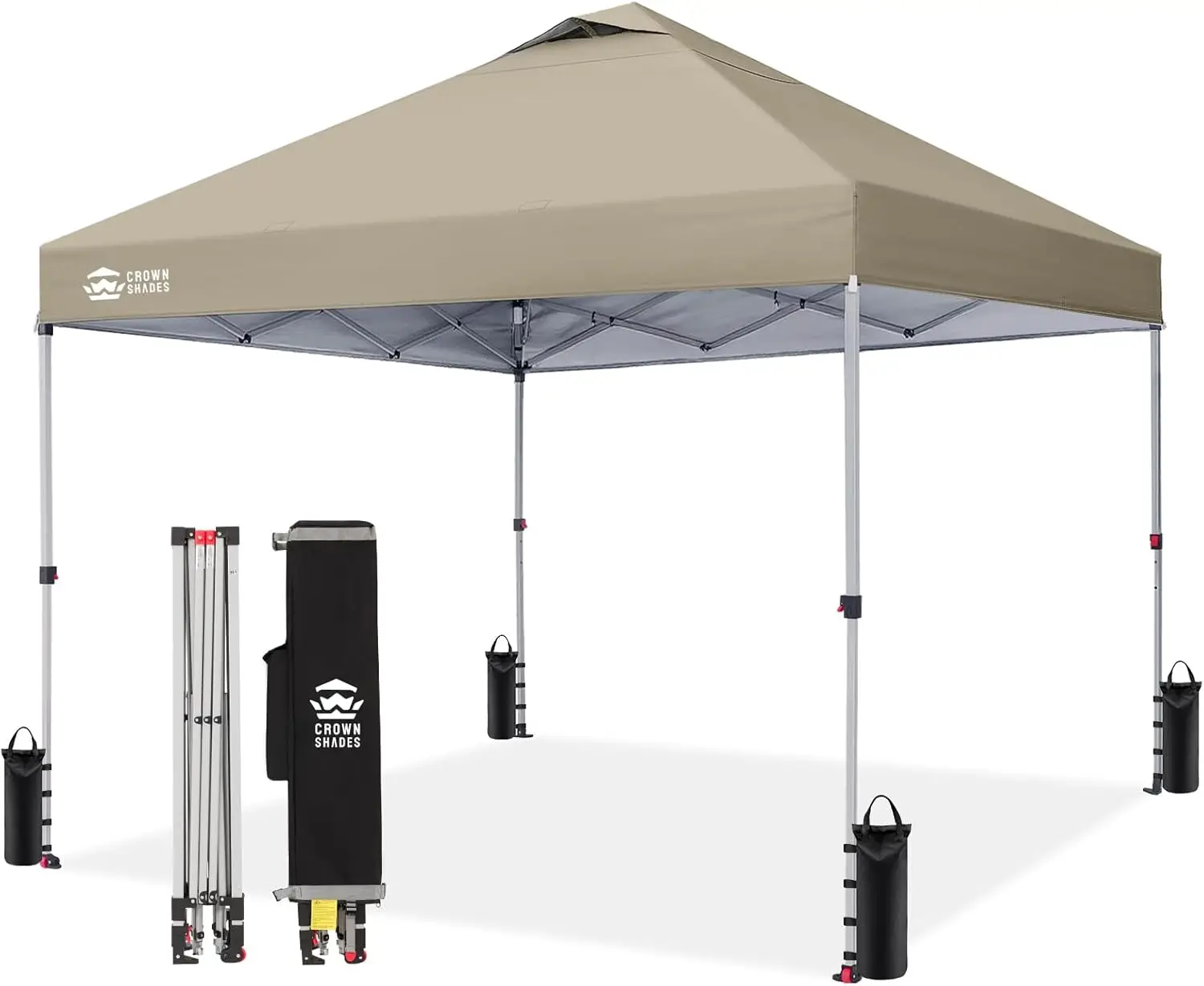 

Тент-шатер 10x10 Pop Up Canopy с запатентованной системой центрального замка One Push, новая конструкция сумки для хранения, 8 колышков, 4 веревки, бежевый цвет.