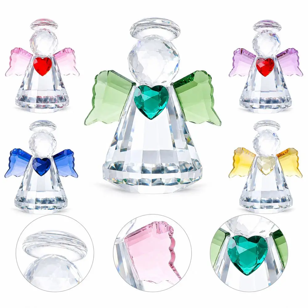New Faceted Finish Crystal Angel Figurine Heart Halo Detail Angel Paperweight Colorful Wings Crystal Angel Doll Home Decoration