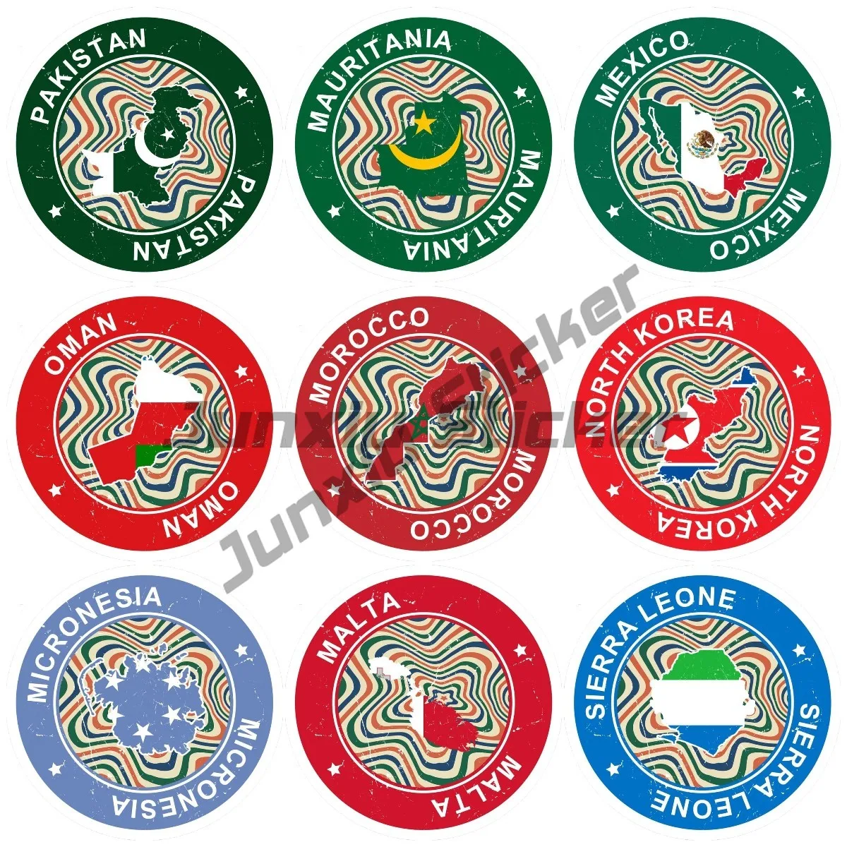 Circular Flag Malta Mauritania Mexico Micronesia Micronesia North Korea Oman Pakistan Sierra Leone Flag PVC Vinyl Car Sticker