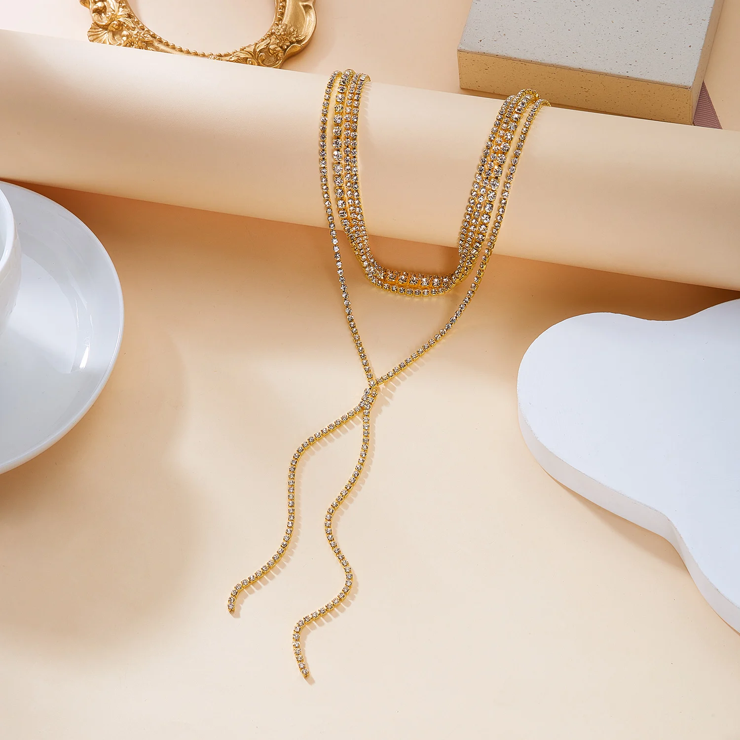 Y2K Bling Strass Halskette für Frauen Lange Quaste Ästhetische Gold Silber Farbe Funkelnde Mehrschichtige Kette Party Schmuck Geschenk – Detail 5