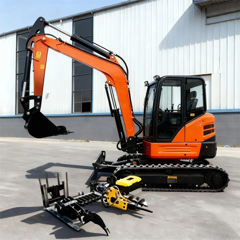 รถขุดขนาดเล็กสำหรับสวนและฟาร์ม ประหยัดน้ำมันและพลังงาน เครื่องยนต์ดีเซลแบบกำหนดเองมาตรฐานยูโร 5 ระบบไฮดรอลิกแบบตีนตะขาบ