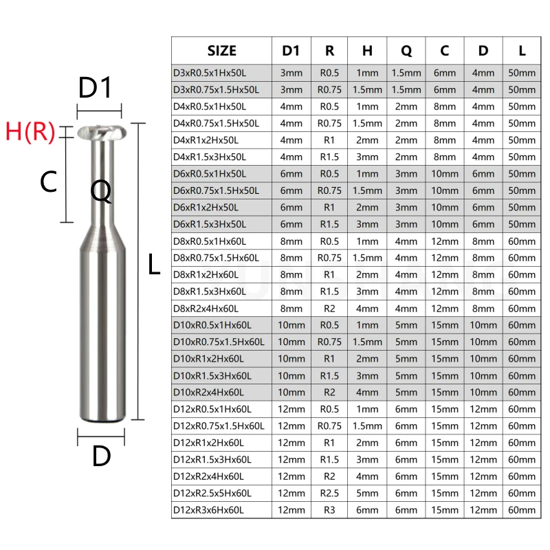 T-slot Milling Cutter Radius Corner T Type End Mill R0.5/0.75/1/2/3 For Aluminum Groove Machining Carbide CNC Tool D3-D20