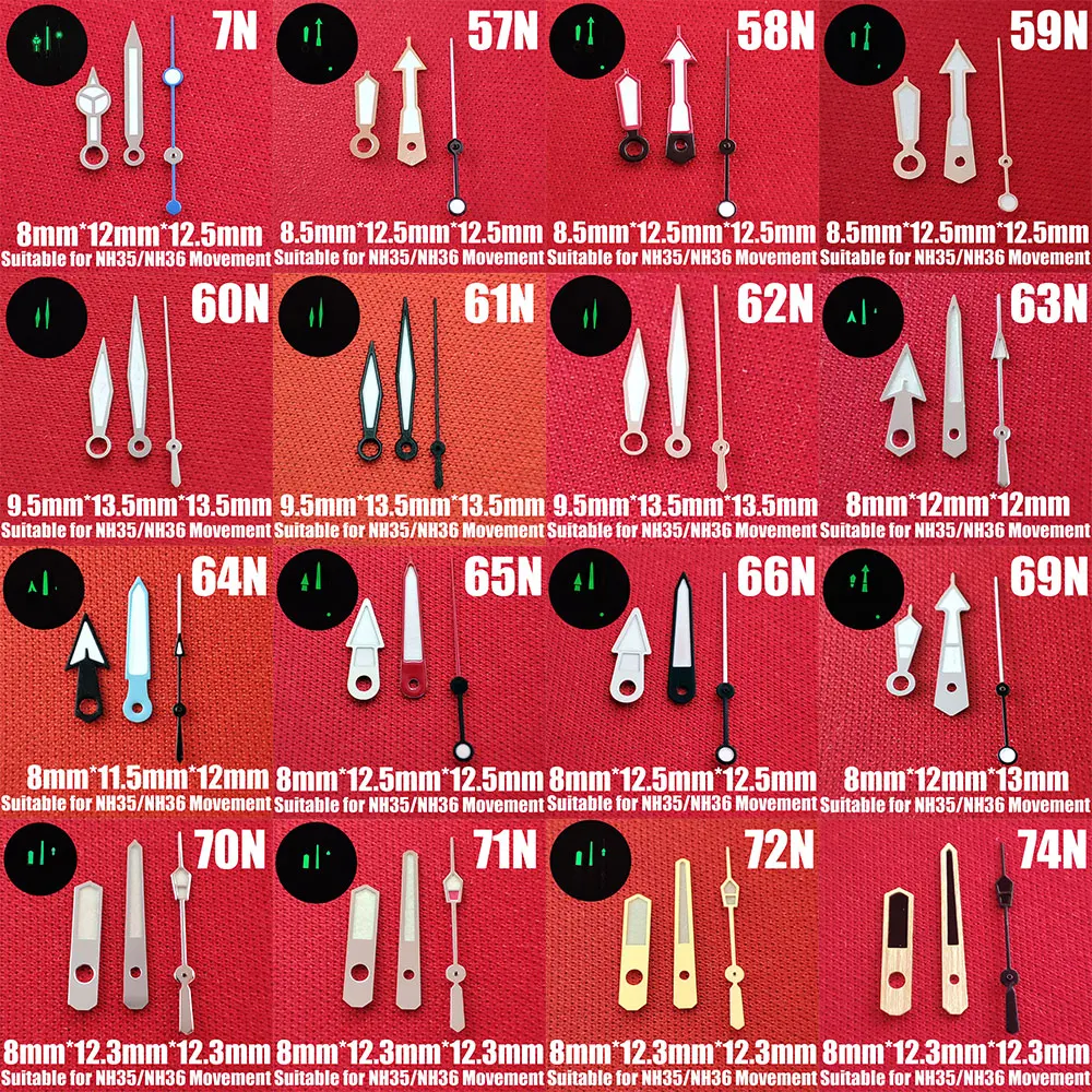 Lancette dell'orologio nh35 nh36 mani verdi lancette luminose accessori per orologi di seconda mano lancette dell'orologio lancette dell'orologio lancette d'argento N