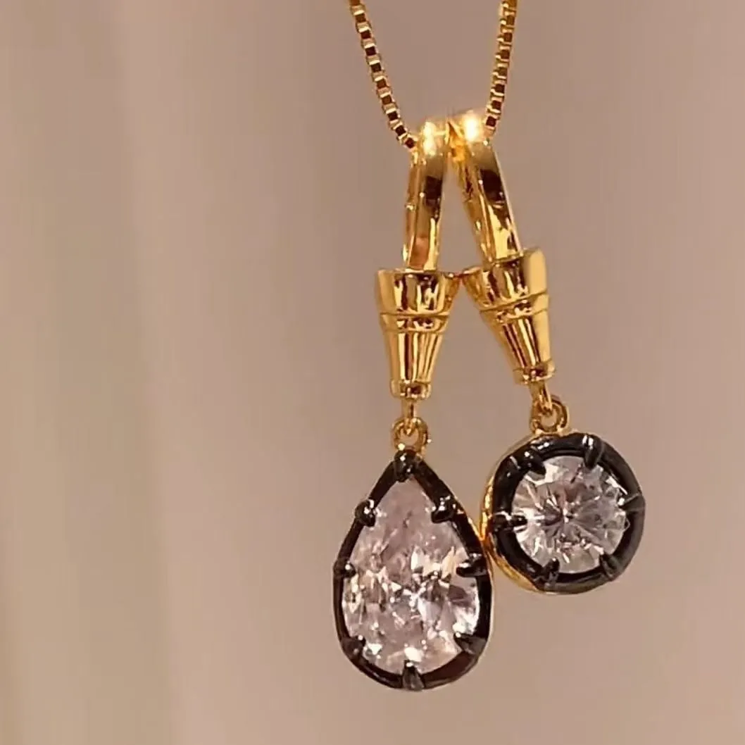 

Ins Fashion Neutral 925 Silver 1ct High Carbon Diamond Pendant 18K Black Gold Waterdrop Heart Moissanite Chain Necklace Jewelry