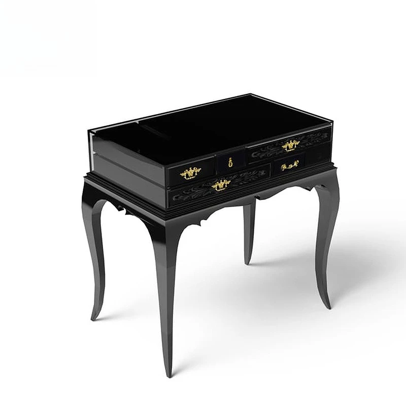 

Light luxury solid wood carved bedside table villa bedroom designer high-end locker
