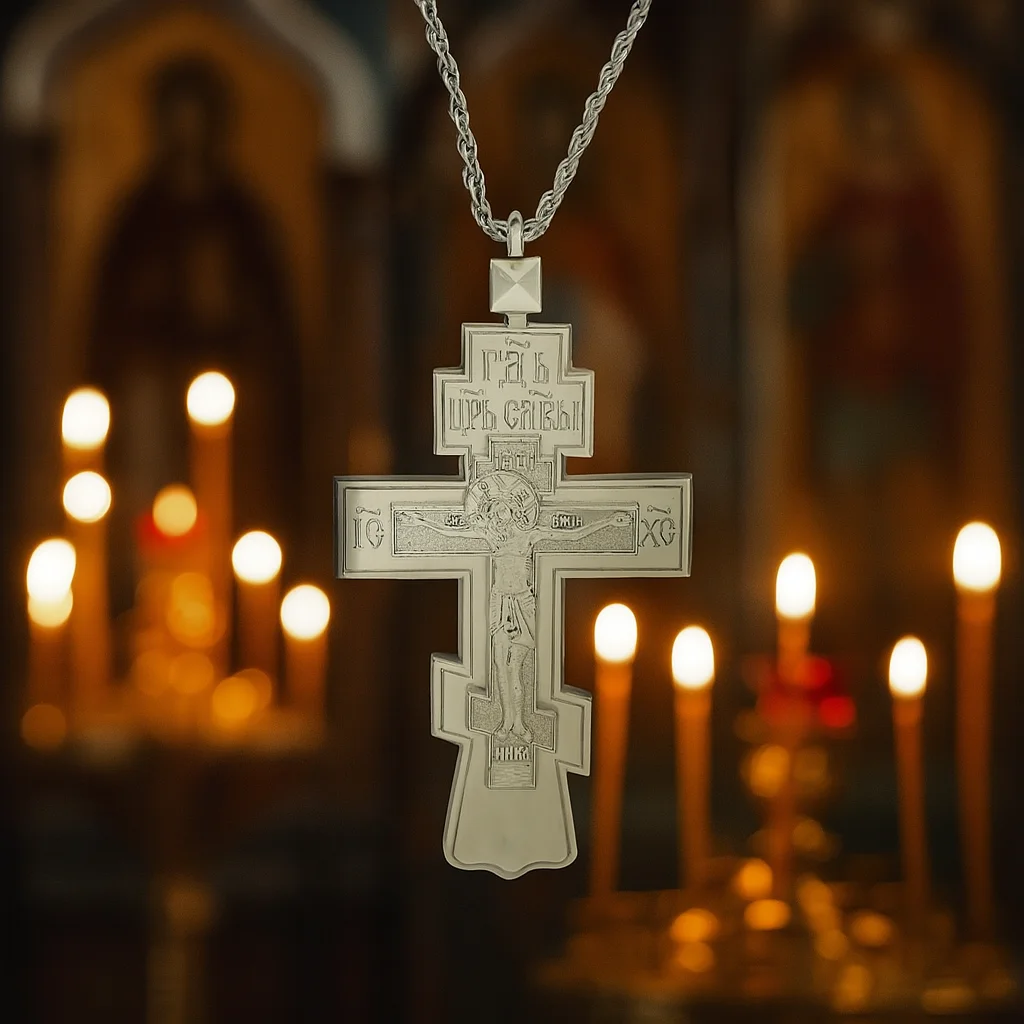 HTISOK Eastern Orthodox Crucifix Pendant Chain with Cross Gold Silver Plated Alloy Christian Necklace