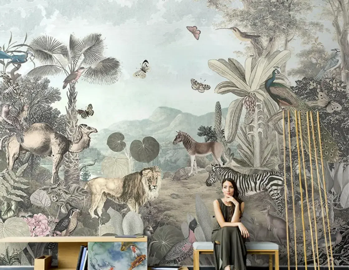 

Индивидуальные 3D-обои с изображением тропического леса Юго-Восточной Азии, растений, животных, львов, наклейки на стену, papel pintado de pared