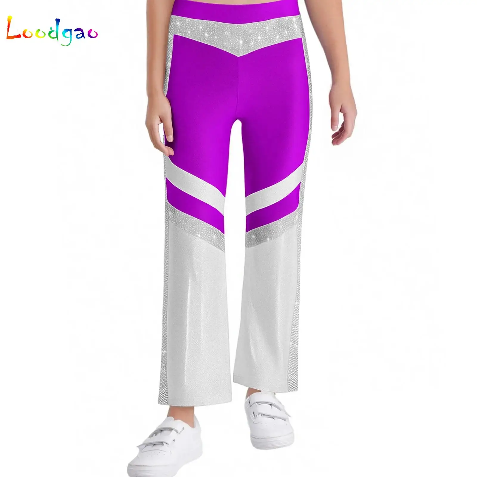 

Fashion Kids Girls Bell-Bottomed Trousers Shiny Rhinestone Flared Pants Dancewear Child Gymnastics Acrobatics Jazz Dance Costume