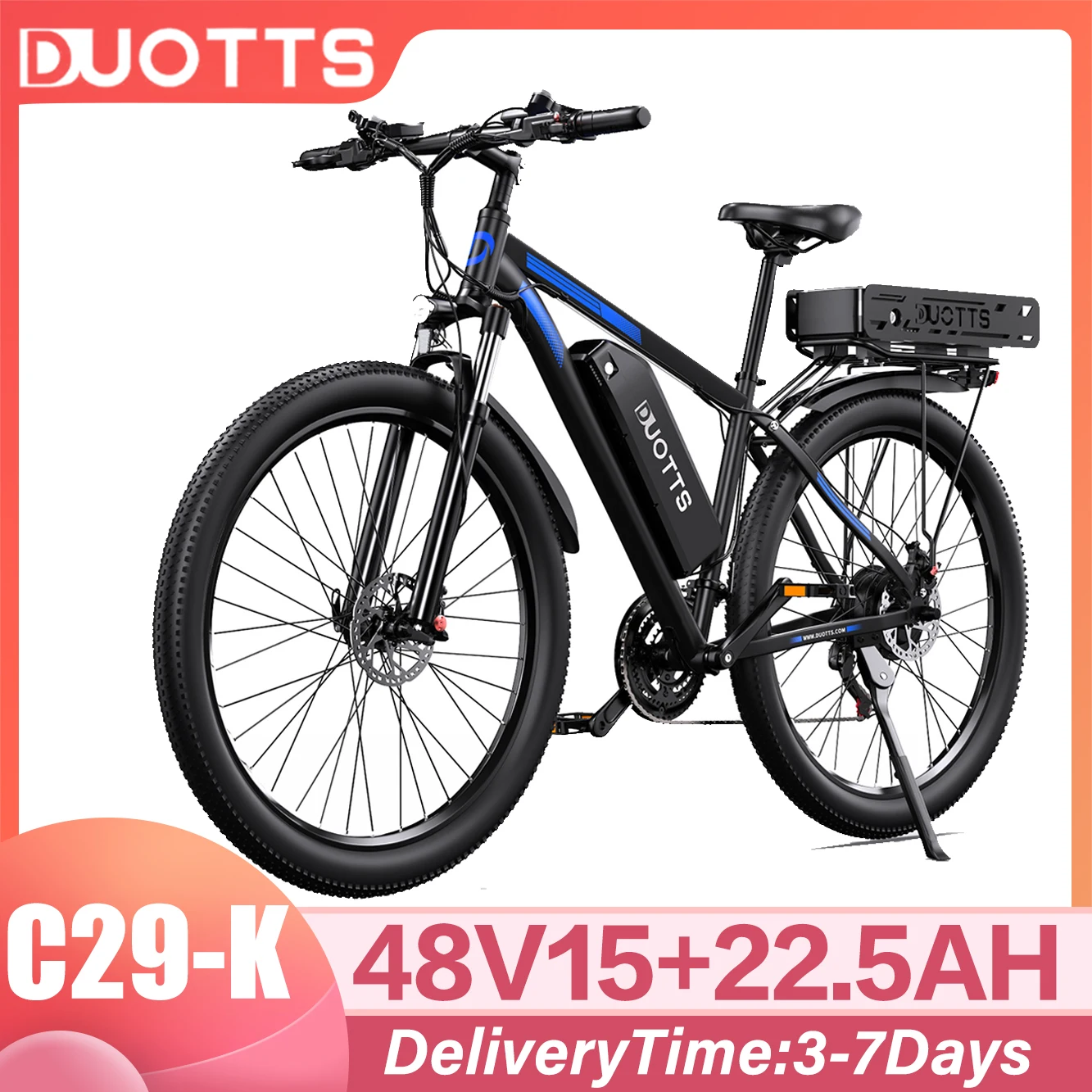 DUOTTS C29-K Elektro-Mountainbike mit Leistungsstarkem Motor, E-Bike mit 48V15Ah+22.5Ah Doppelbatterien, 150-170KM Reichweite, 29-Zoll-Fatbike-Reifen, 21-Gang-Schaltung, Hydraulische Scheibenbremsen,