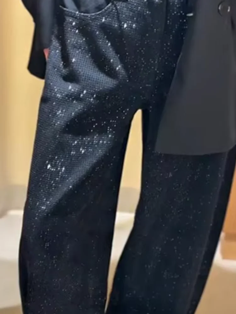 Pantaloni Y2k per donna Abbigliamento da donna economico Jeans Pantaloni a gamba larga con paillettes Hosen Vita alta Abiti da festa scintillanti Abiti quotidiani