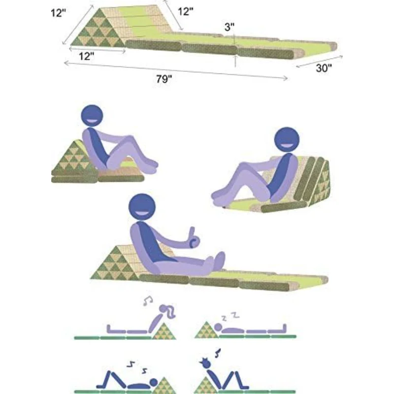 سجادة ثلاثية الطي XXL مع وسادة مثلثة - وسادة تلفزيون ثابتة، مرتبة قابلة للطي مع وسادة مصنوعة من كابوك، 67 × 31 بوصة، Li #3