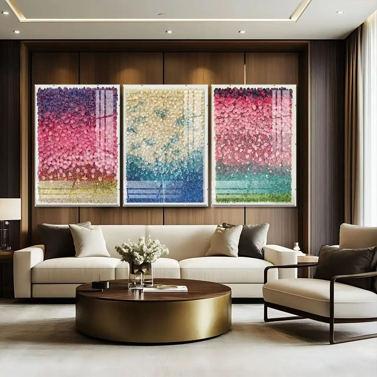 Modern decorative painting three-dimensional leather paper art flower installation hotel living room background wall design