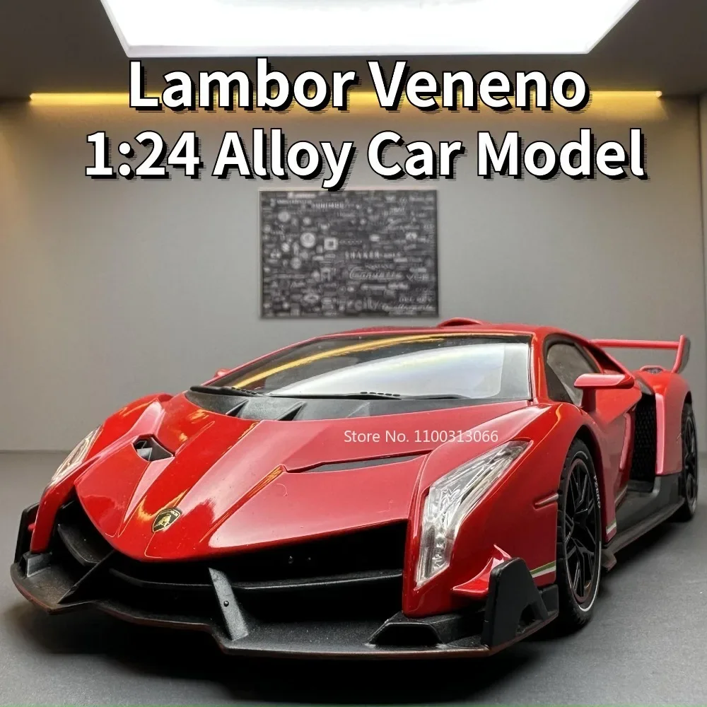 1/24 Lambor Veneno Alloy Car Model Die casts Toy Vehicle Model with Light and Sound Pull Back Sport Car for Child Birthday Gifts