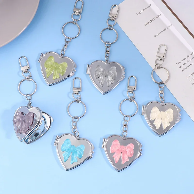 

Милый складной зеркальный брелок в форме сердца с бантом Y2K, модный металлический брелок для ключей от автомобиля, сумка, подвеска, украшение для девочек, подарки