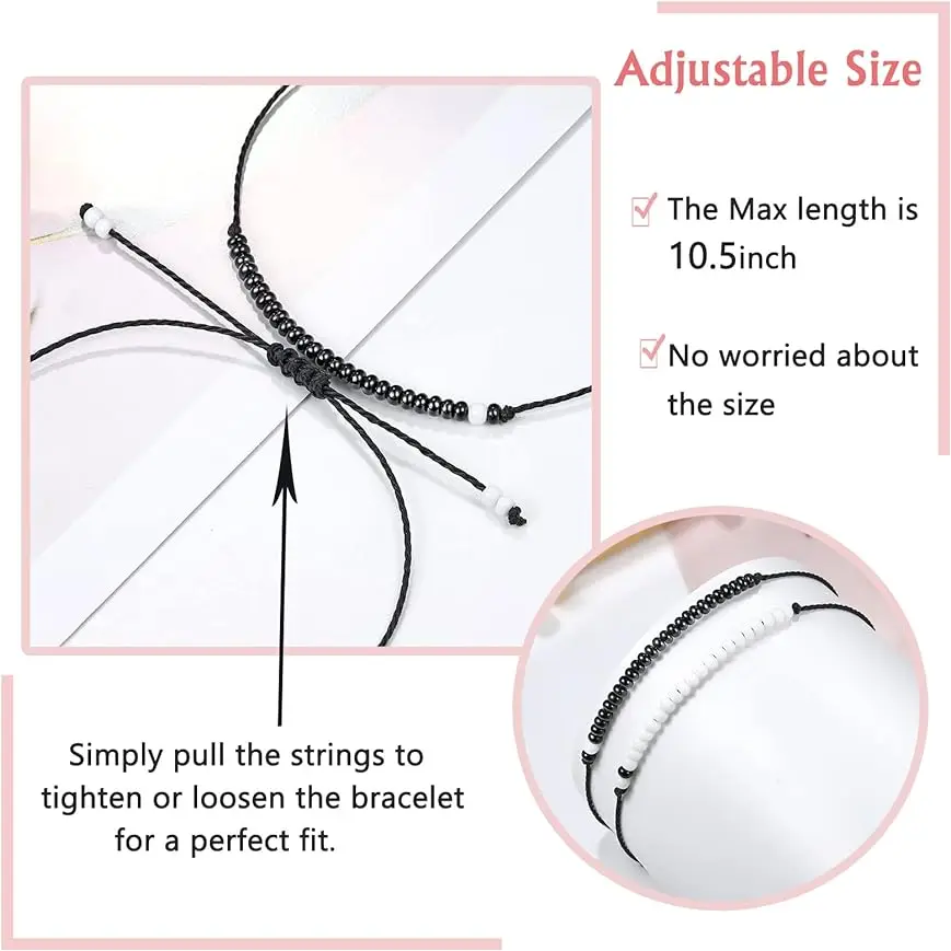 DAVINI 1set Morse Code Black White Bead Set Couple Bracelet Pinky Promise Beaded Adjustable Braided Bracelet Jewelry view 4