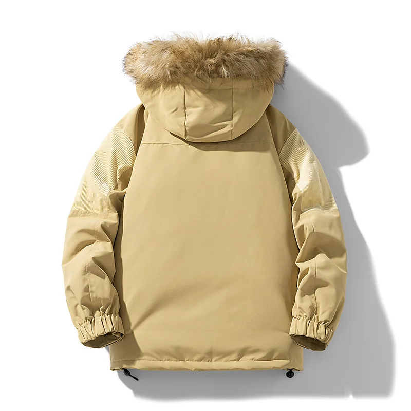 Men Parkas Jacket Winter Vintage Patchwork Stand Collar Male Down Coat Thicken Long Sleeve Detachable Hooded Man Outerwear
