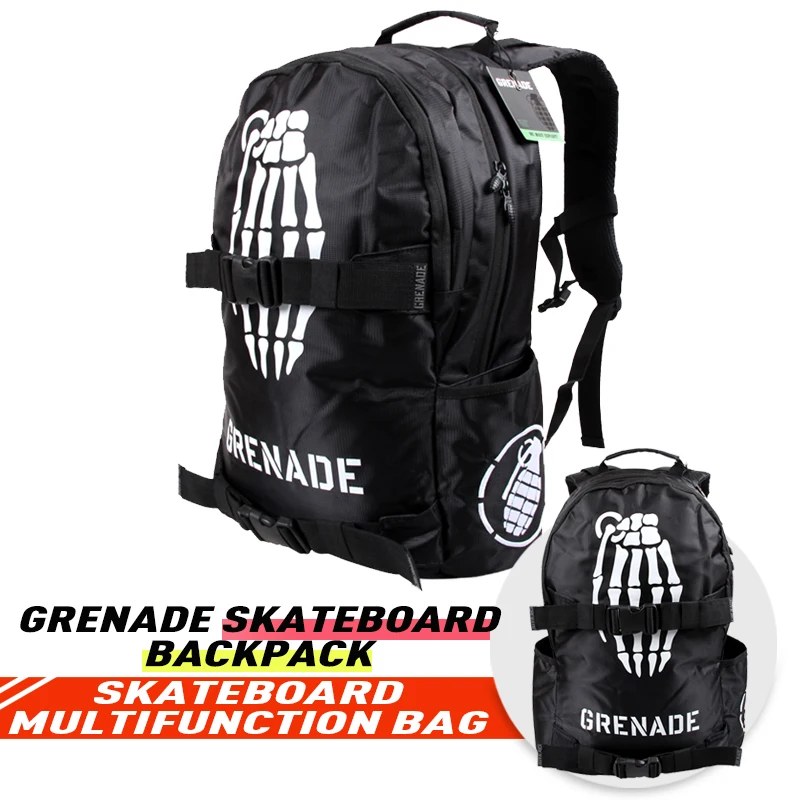 Grenade Ransel Skateboard Ransel Laptop Multifungsi Tas Laptop Trendy Sport Ransel Tahan Air Kapasitas Besar Tas Travel Outdoor Unisex