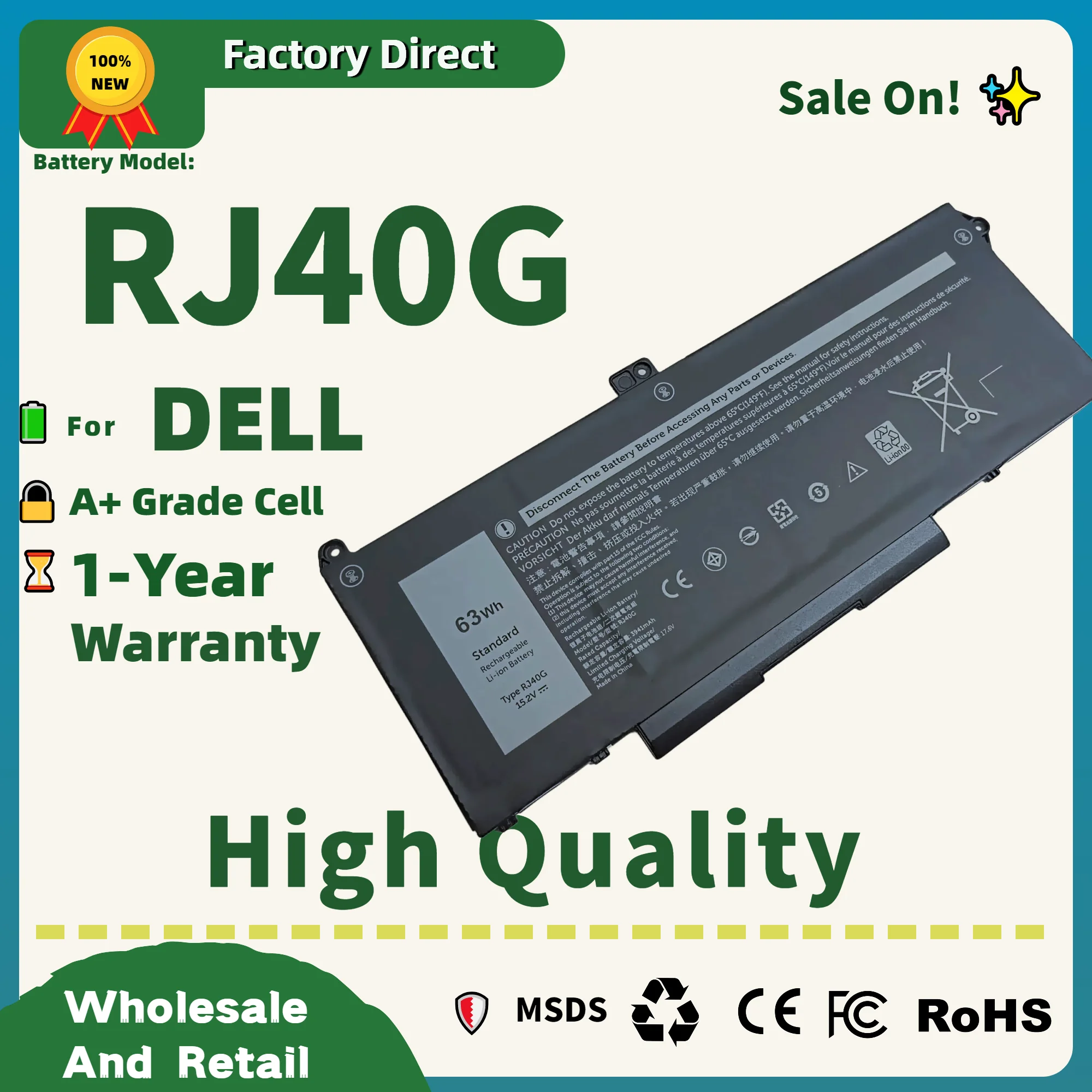 

Factory Direct! WY9DX RJ40G Laptop Battery For DELL Latitude 5420 5520 Precision 15 3560 Dell P137G P104F Series 01K2CF 075X16