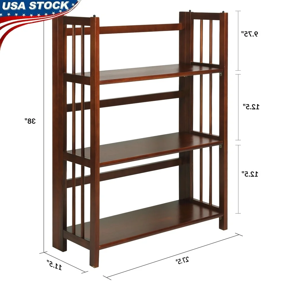 

Folding Stackable Bookcase 3-Shelf Wooden Bookshelf Compact Storage Solution Versatile Design Easy to Transport Durable