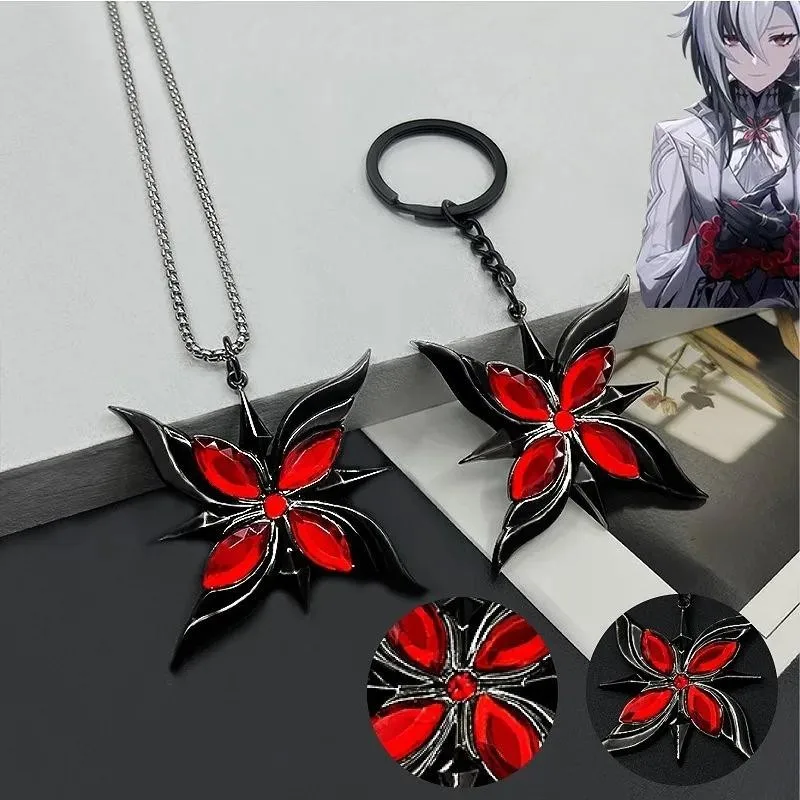 Anime Game Genshin Impact Arlecchino Fatui The Knave Necklace Cosplay Fatui Harbinger Red Rose Gothic  Cosplay Accessories