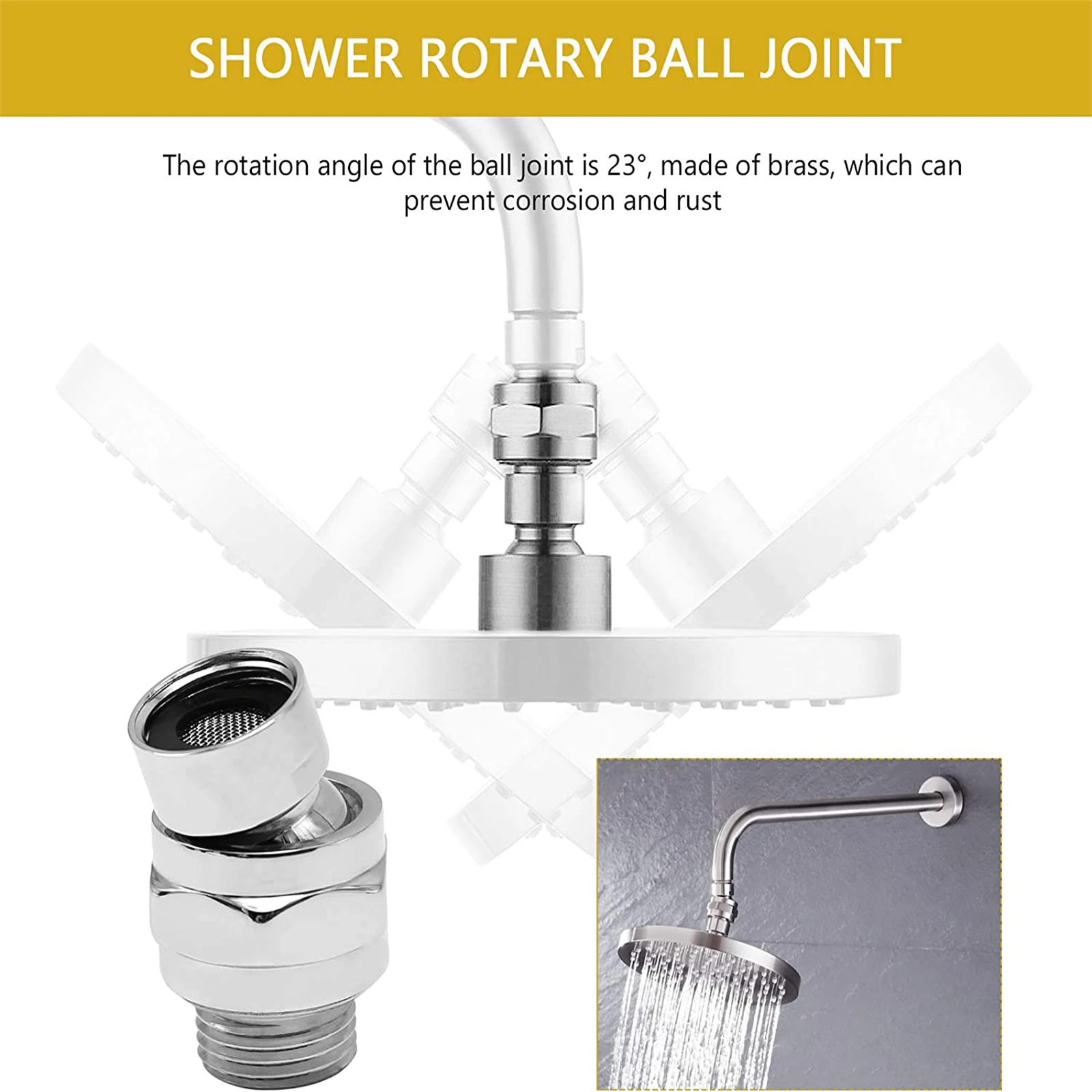 Shower Head Swivel Ball Adapter Shower Connector Ball Joint Adjustable Solid Brass Shower Arm Extension Component Bathroom