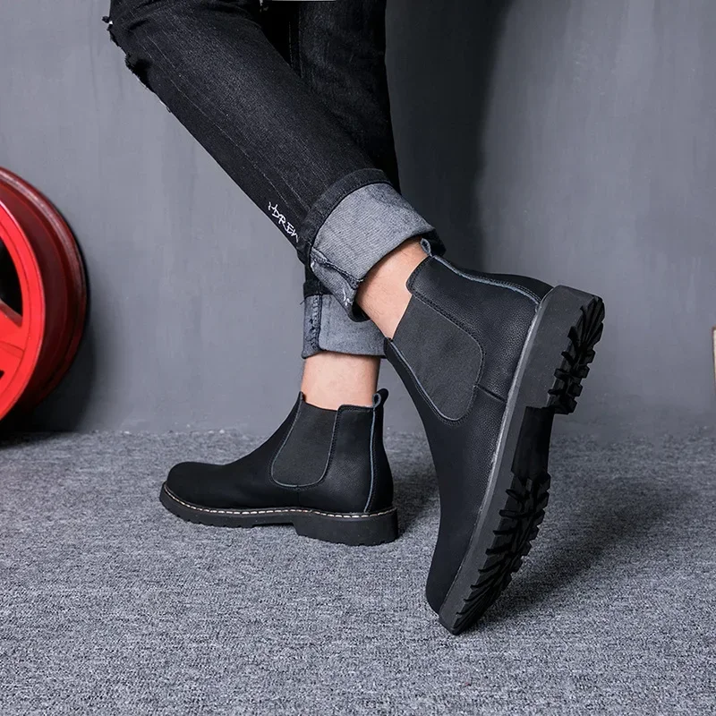 2024 Winter Shoes Mens Chelsea Boots Non-slip Genuine Leather Shoes Warm Plush Men Ankle Boots Brand Male Footwear D186