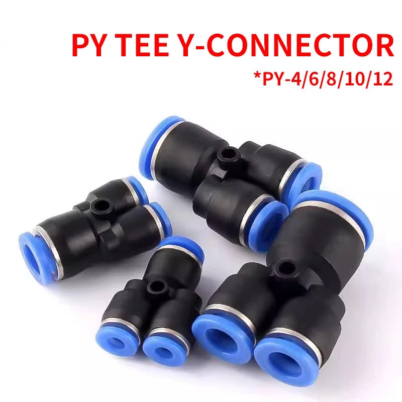 

50/100Pcs 1/4 Inch OD Copper Nickel Plating Push to Connect Air Fittings Tee Straight Union Connect Pneumatic Fittings PY-1/4