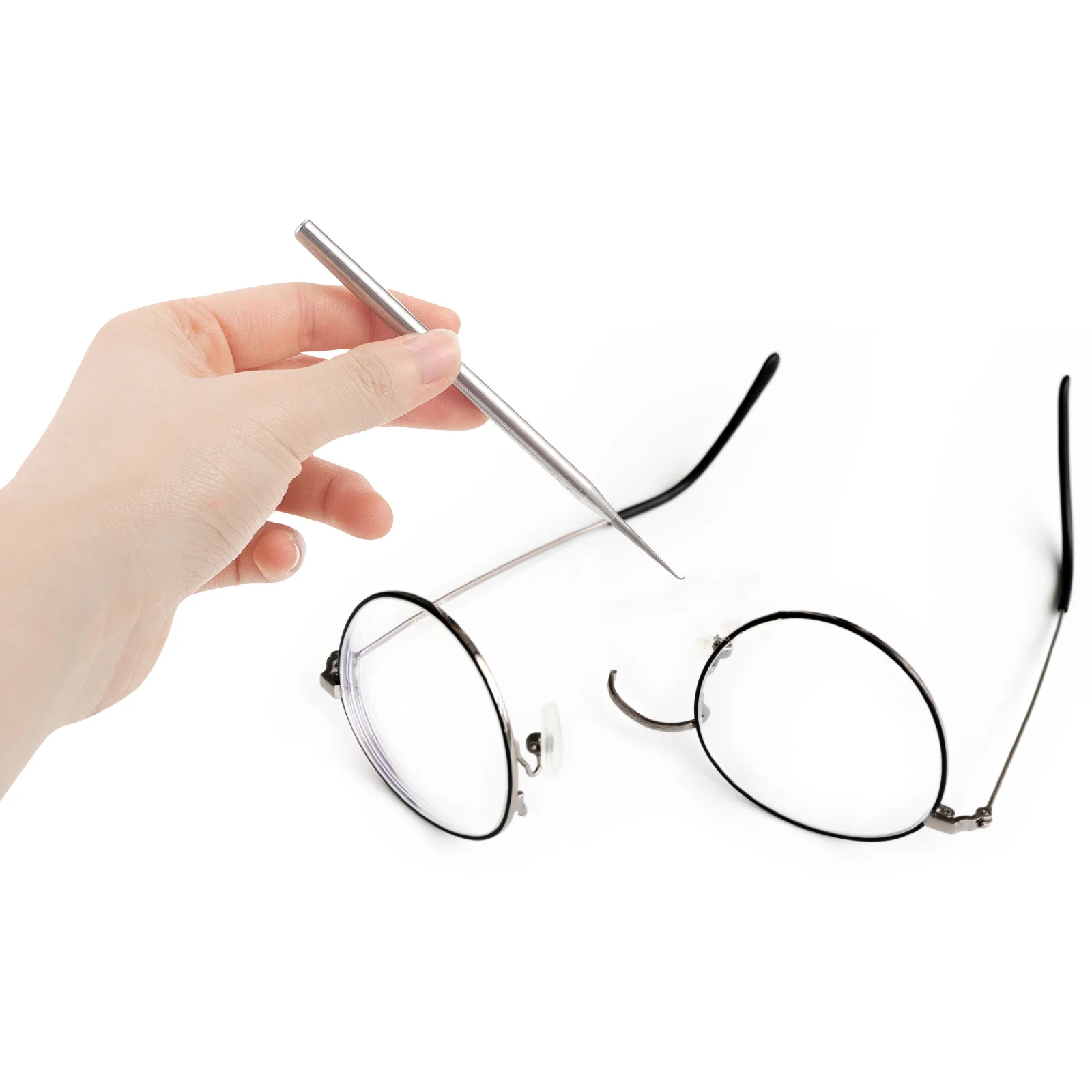 2 قطعة الفولاذ المقاوم للصدأ إصلاح النظارات هوك إبرة نصف إطار أدوات صيانة النظارات المحمولة سهلة الاستخدام إصلاح زجاج العين