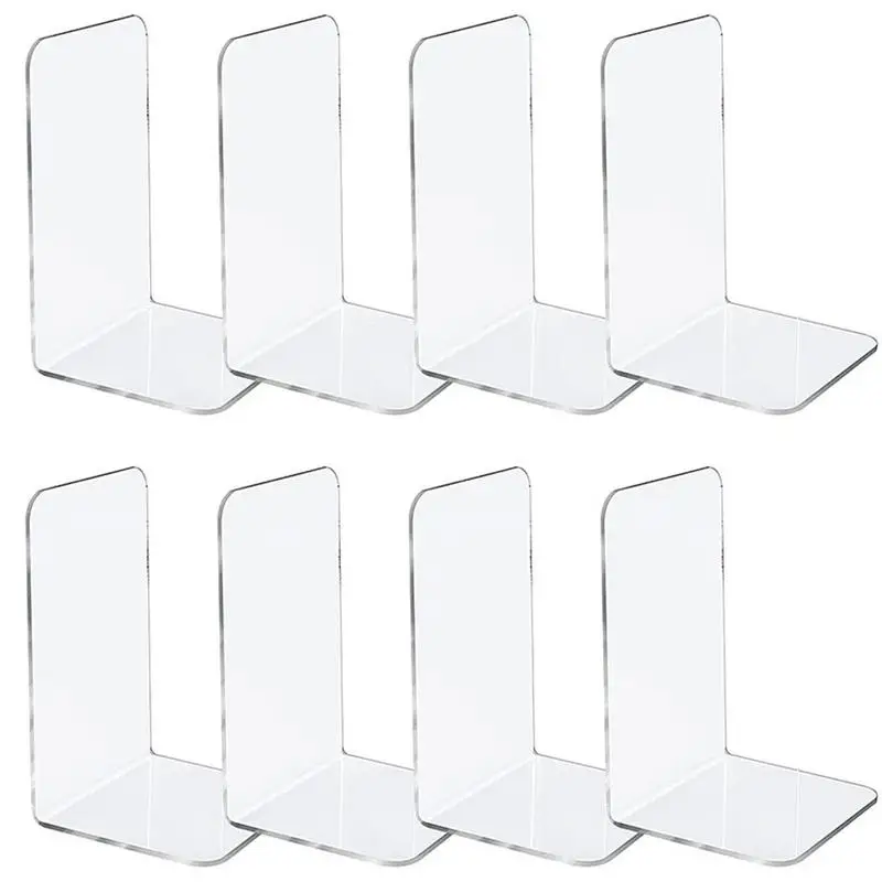 L-Shaped Transparent Acrylic Bookends Stand Bookshelf Desktop Decorative Storage Rack Bookend Book Holder School Stationery